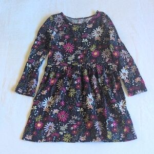 carter's kid navy blue daisy floral cotton long sleeve dress size 5 girls